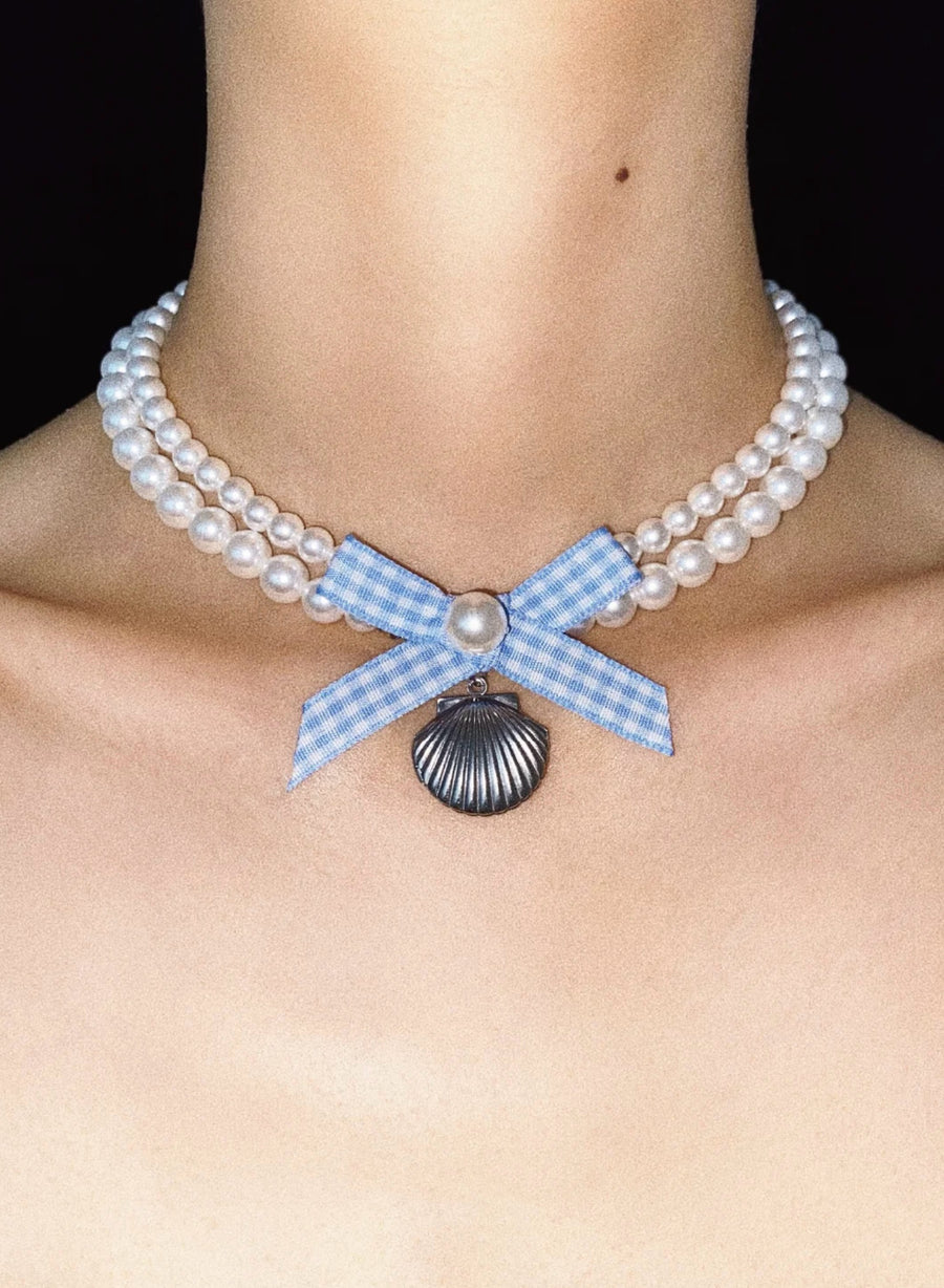 Azure Pearl-Embraced Seashell Choker