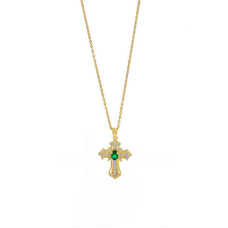 Eternal Emerald Cross Necklace