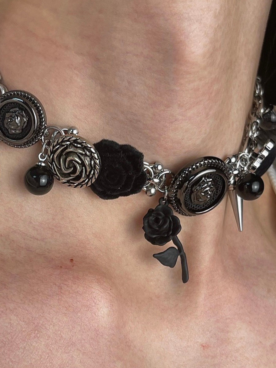 Thorn Rose Rebellion: Punk Pompom Titanium Steel Heavy Duty Necklace from Design Premium Collection