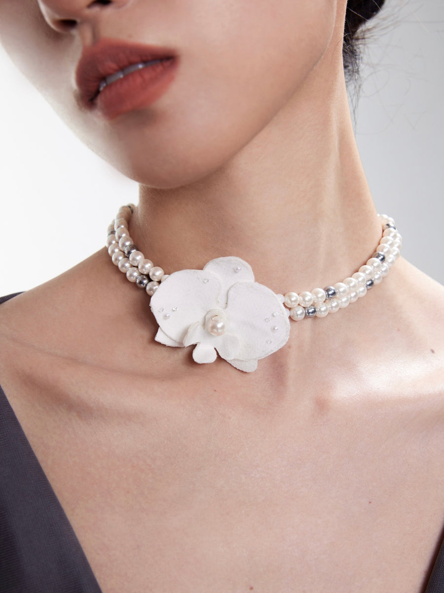 Ethereal Orchid Blossom: Handcrafted White Butterfly Pearl Necklace