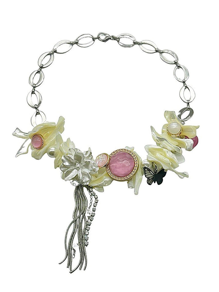 Blooms and Shells Symphony: Titanium Necklace from the Spring Colors Collection