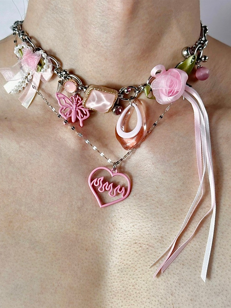 Pink Elegance Affair: Exquisite Barbie Style Titanium Necklace