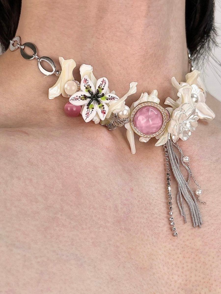 Blooms and Shells Symphony: Titanium Necklace from the Spring Colors Collection