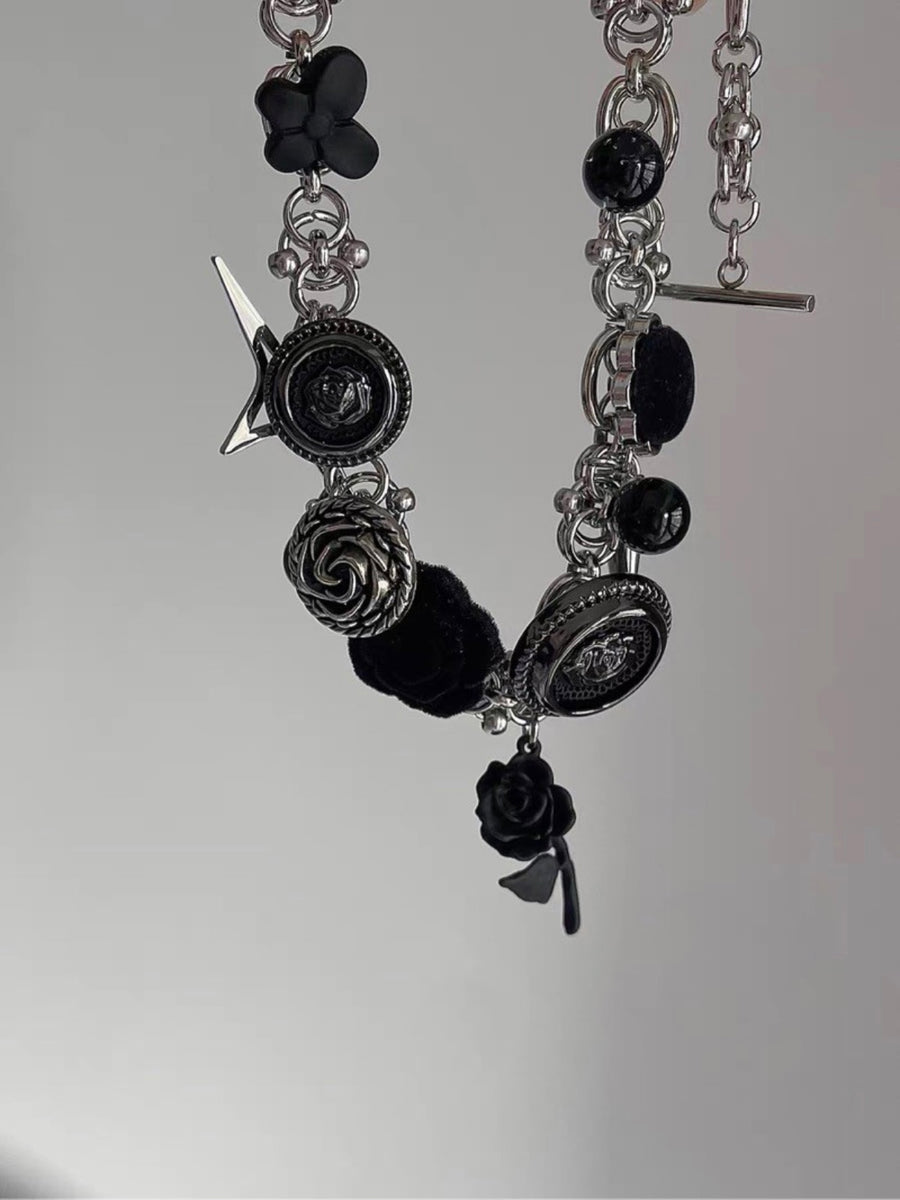 Thorn Rose Rebellion: Punk Pompom Titanium Steel Heavy Duty Necklace from Design Premium Collection