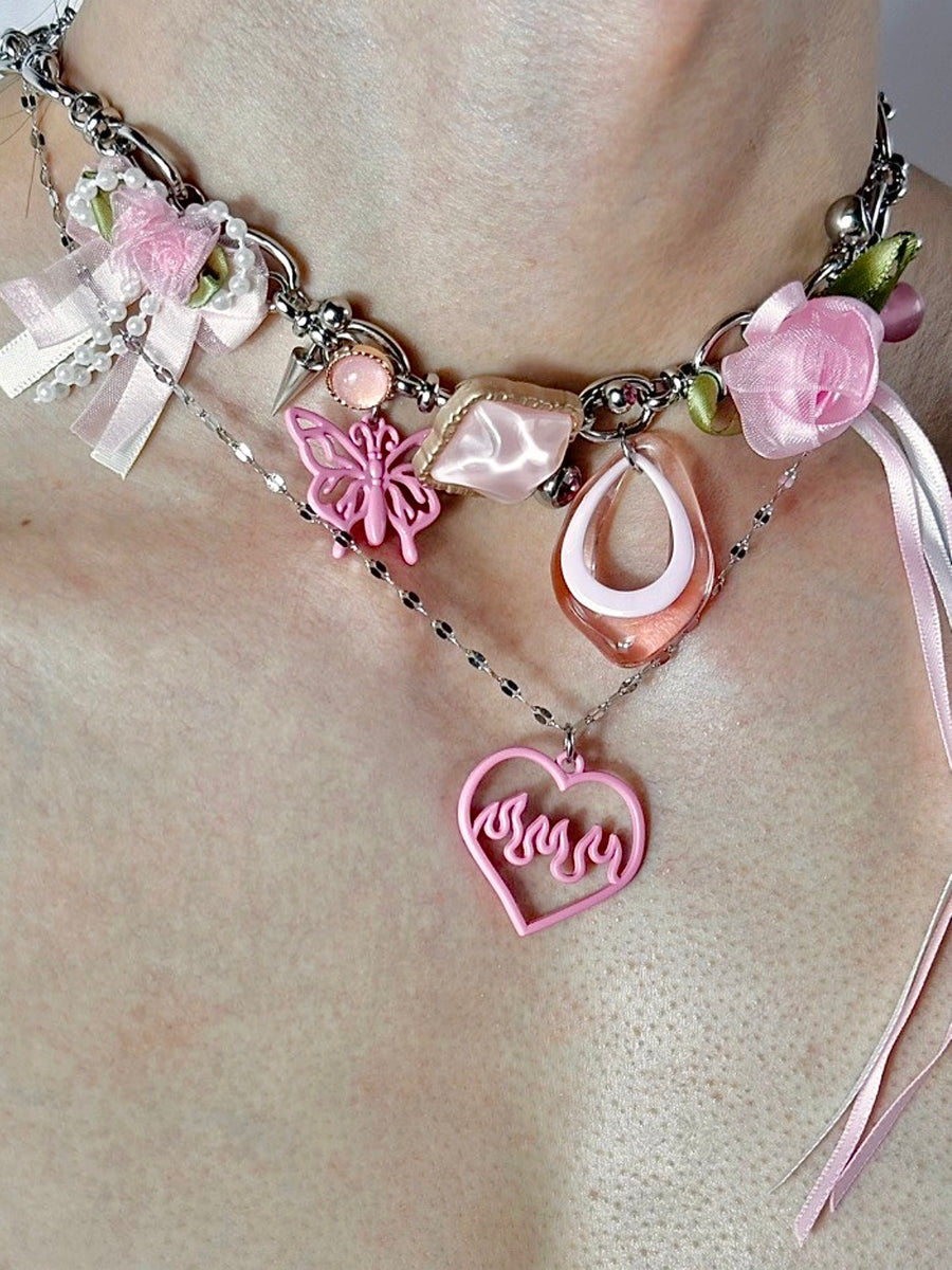 Pink Elegance Affair: Exquisite Barbie Style Titanium Necklace