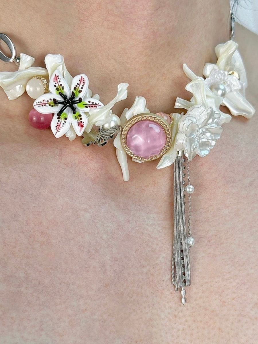 Blooms and Shells Symphony: Titanium Necklace from the Spring Colors Collection