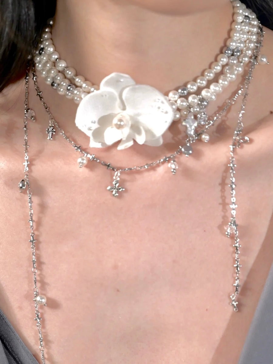 Ethereal Orchid Blossom: Handcrafted White Butterfly Pearl Necklace