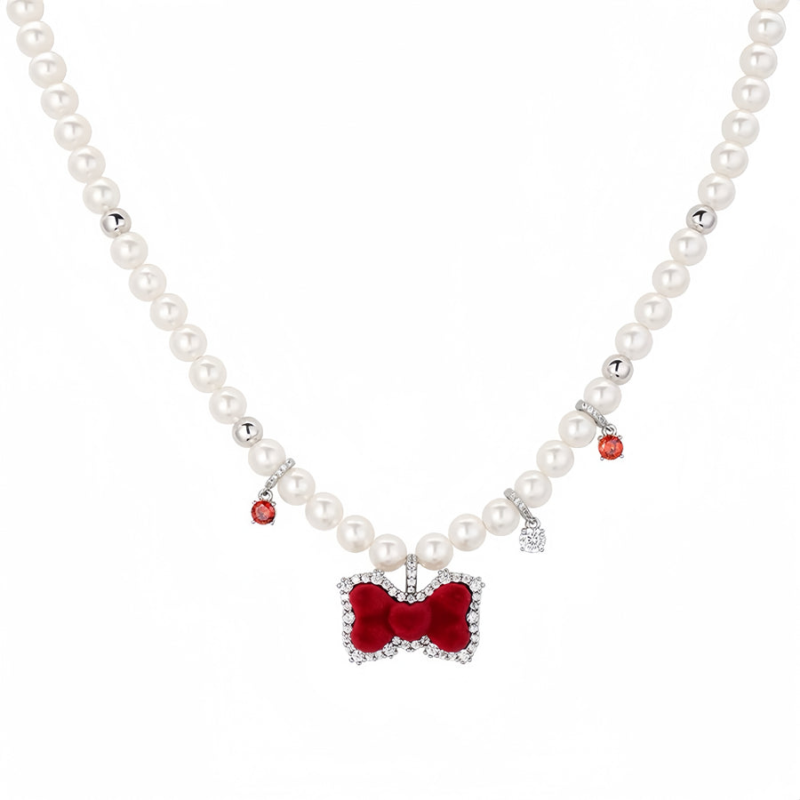 Velvet Bow Pearl Necklace: Charming Luxe