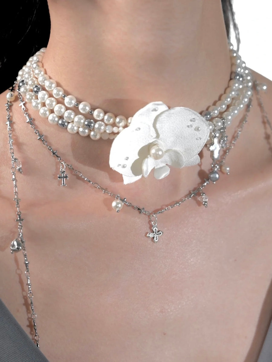 Ethereal Orchid Blossom: Handcrafted White Butterfly Pearl Necklace