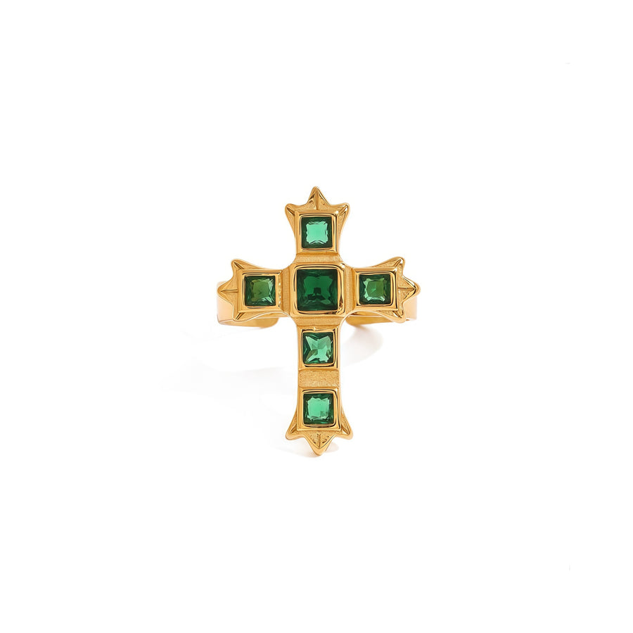 Verdant Cross - Emerald Zirconia Open Band Ring