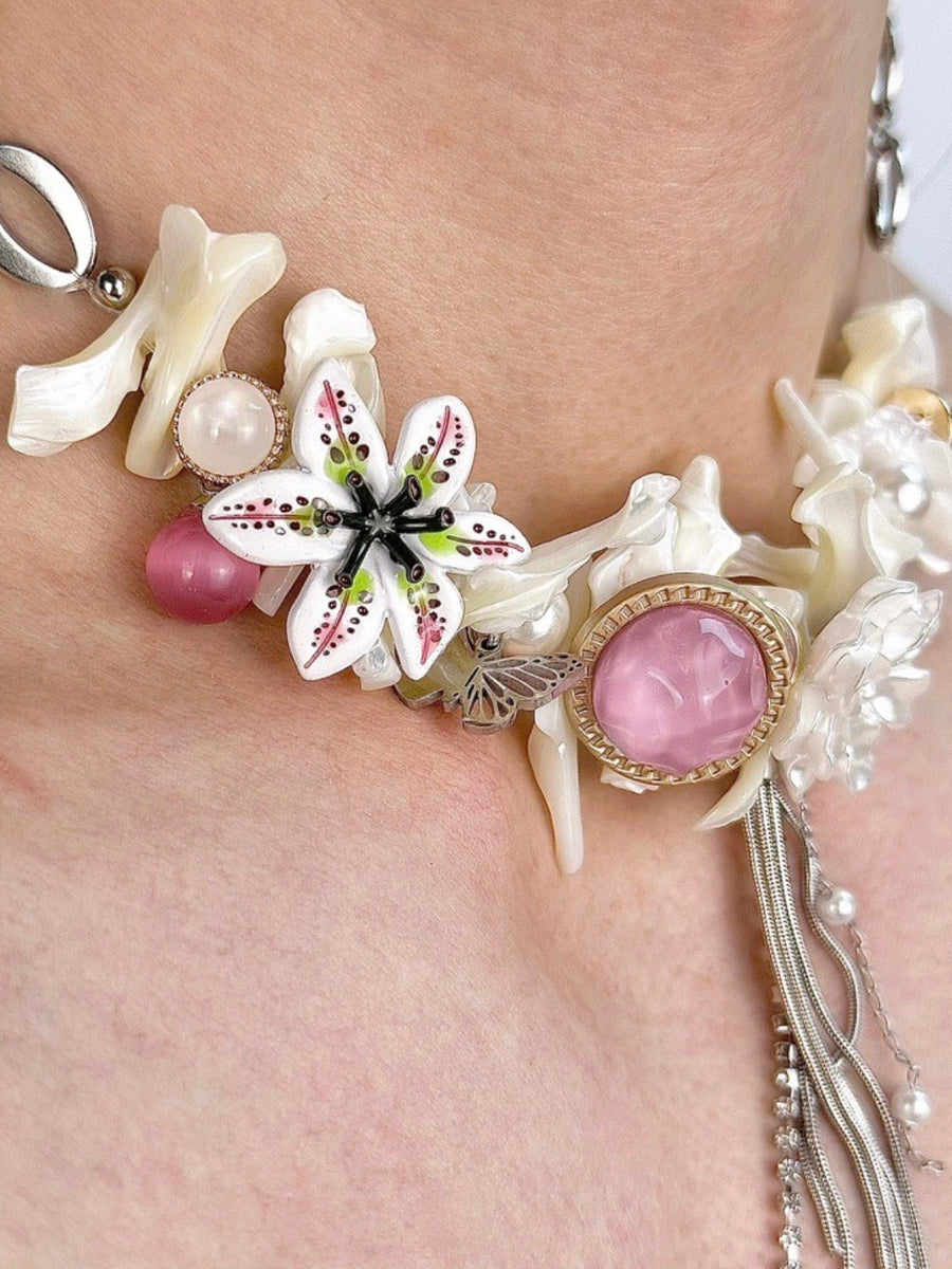 Blooms and Shells Symphony: Titanium Necklace from the Spring Colors Collection