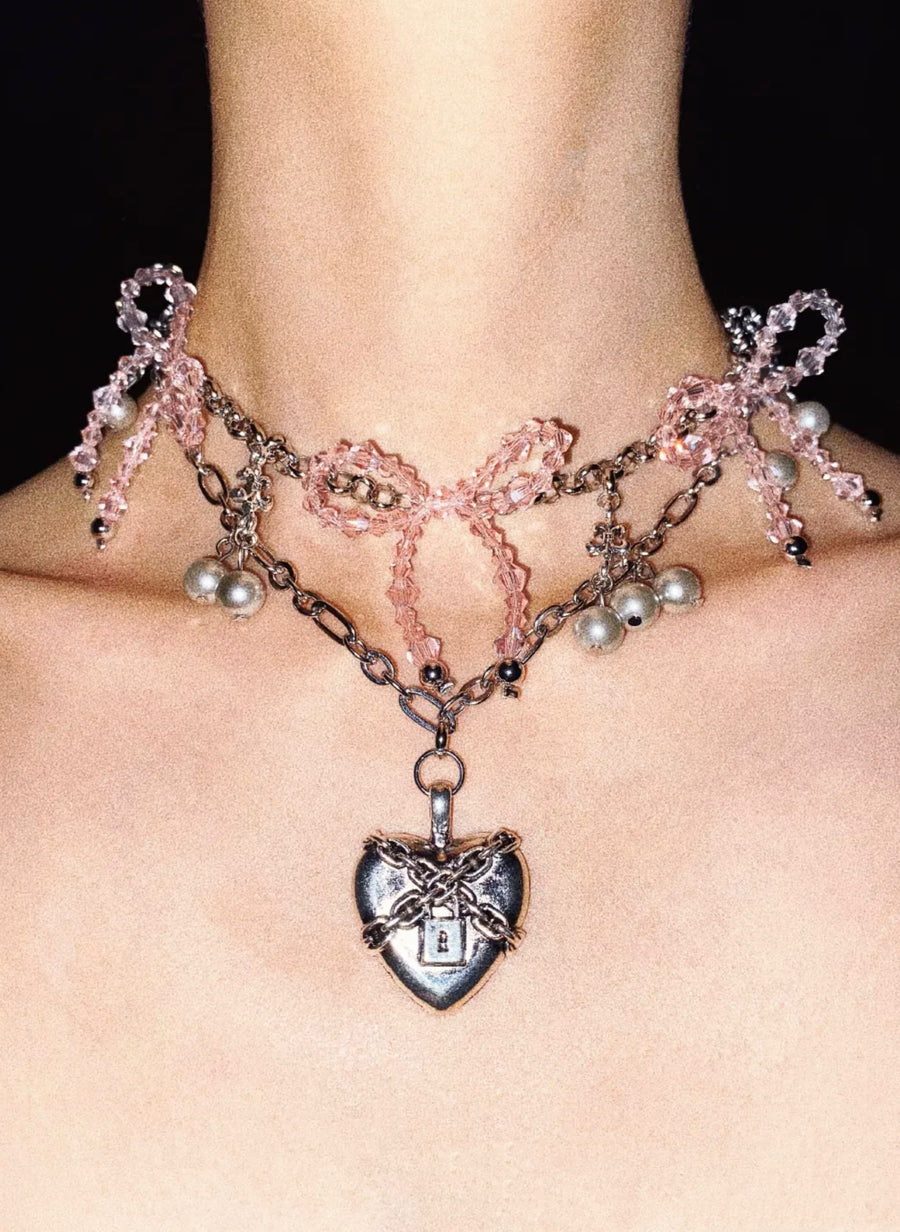 Blushing Hearts Ribbon Necklace